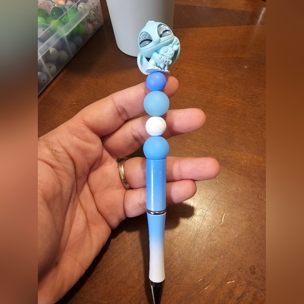 Blue and White Beaded Pen